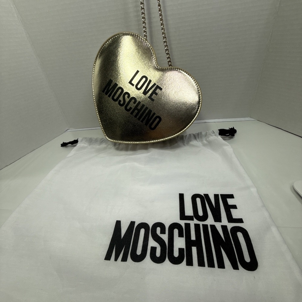 LOVE MOSCHINO Gold Heart Women's Crossbody Shoulder Chain Bag Purse